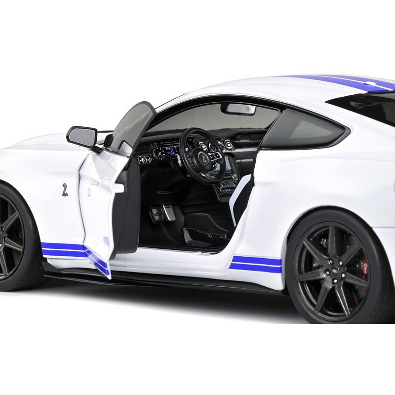 2020 Ford Mustang Shelby GT500 White with Blue Stripes 1/18 Diecast Model Car by Solido