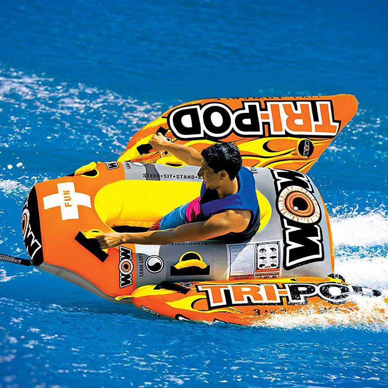 WOW Watersports 13-1020 Tri Pod Single Person Towable Tube with Handles, Orange