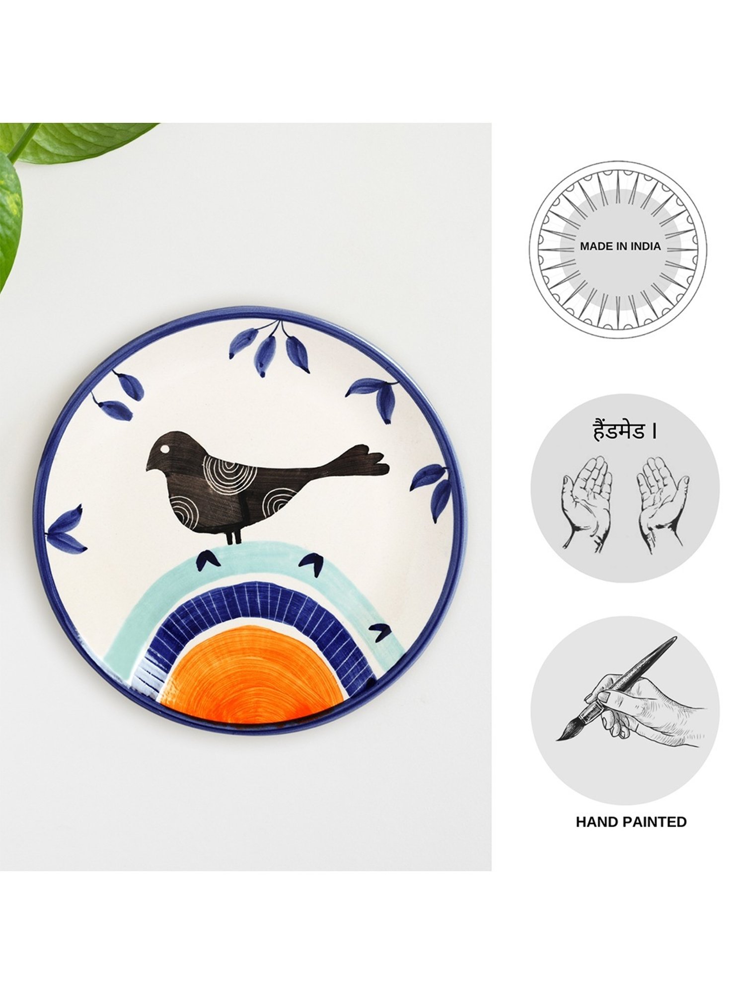 ExclusiveLane Sparrow Hand-painted Multicolor Ceramic Wall Plate