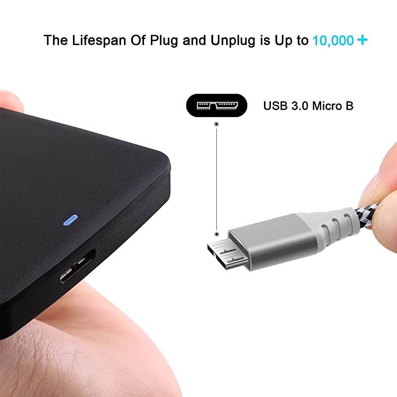 USB C to Micro B Cable 1ft, 2 Pack  Nylon Braided USB 3.1 Gen 1 Type C to Micro B Cord for SSD, 5Gbps Superspeed Data Sync Compatible for MacBook,Toshiba Canvio,Galaxy S5 Note 3 Black,Gray