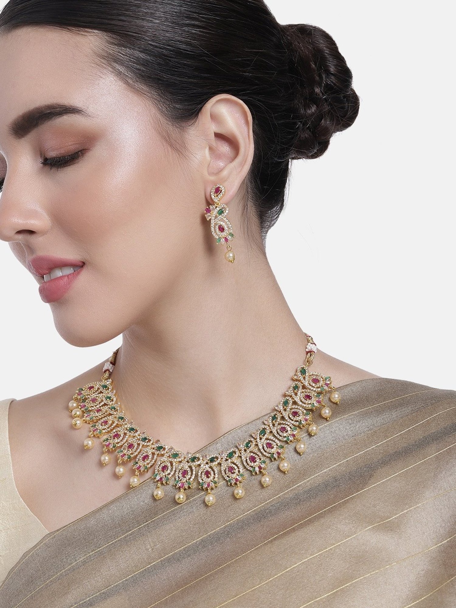 Estele Gold-Plated CZ Magnificent Designer Necklace Set for Women