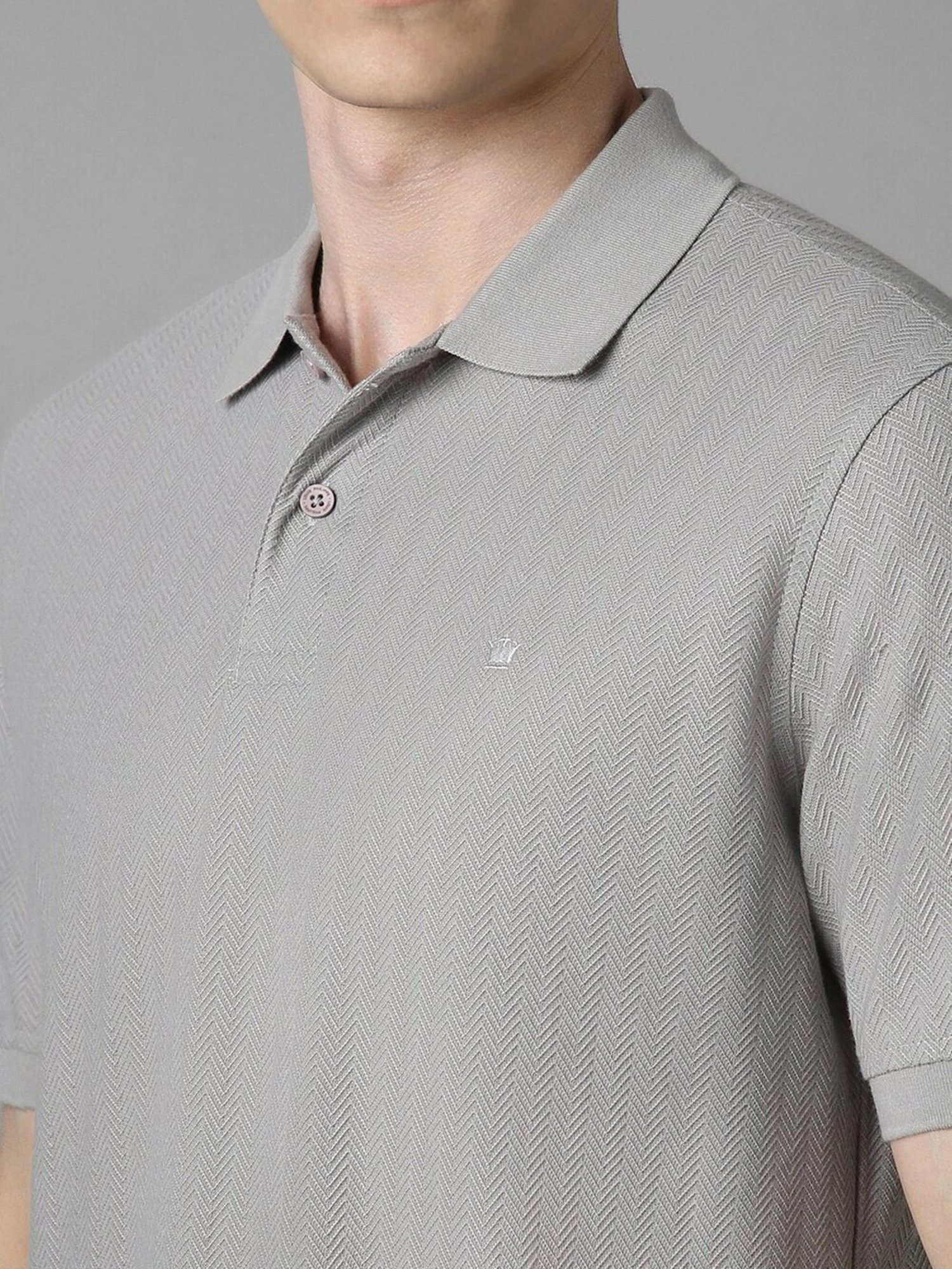 Louis Philippe Grey Cotton Regular Fit Polo T-Shirt