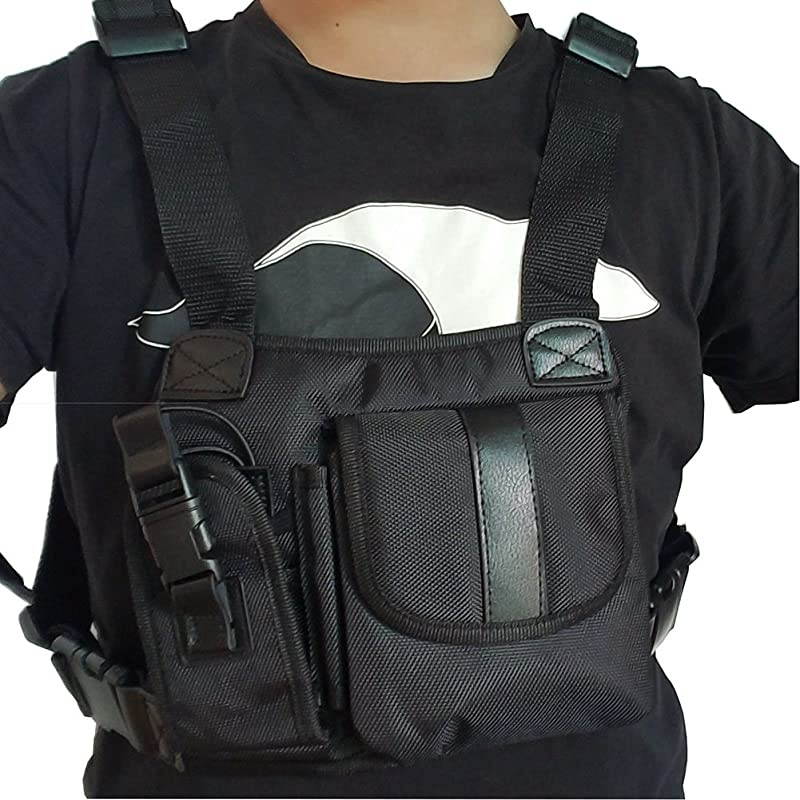 Universal Hands Free Chest Harness Bag Holster for Two Way Radio Rescue Essentials Leather Black