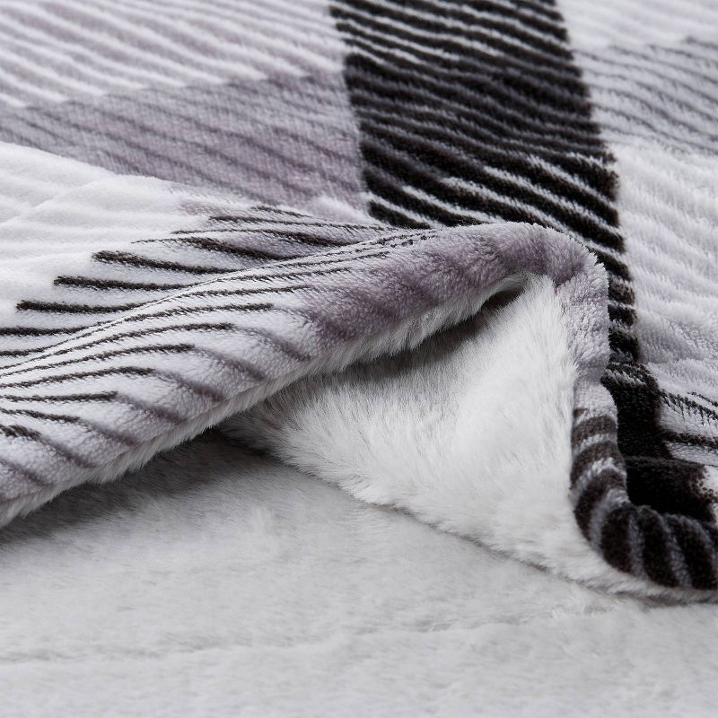 60"x70" Faux Fur Plaid Throw Blanket Gray - Yorkshire Home