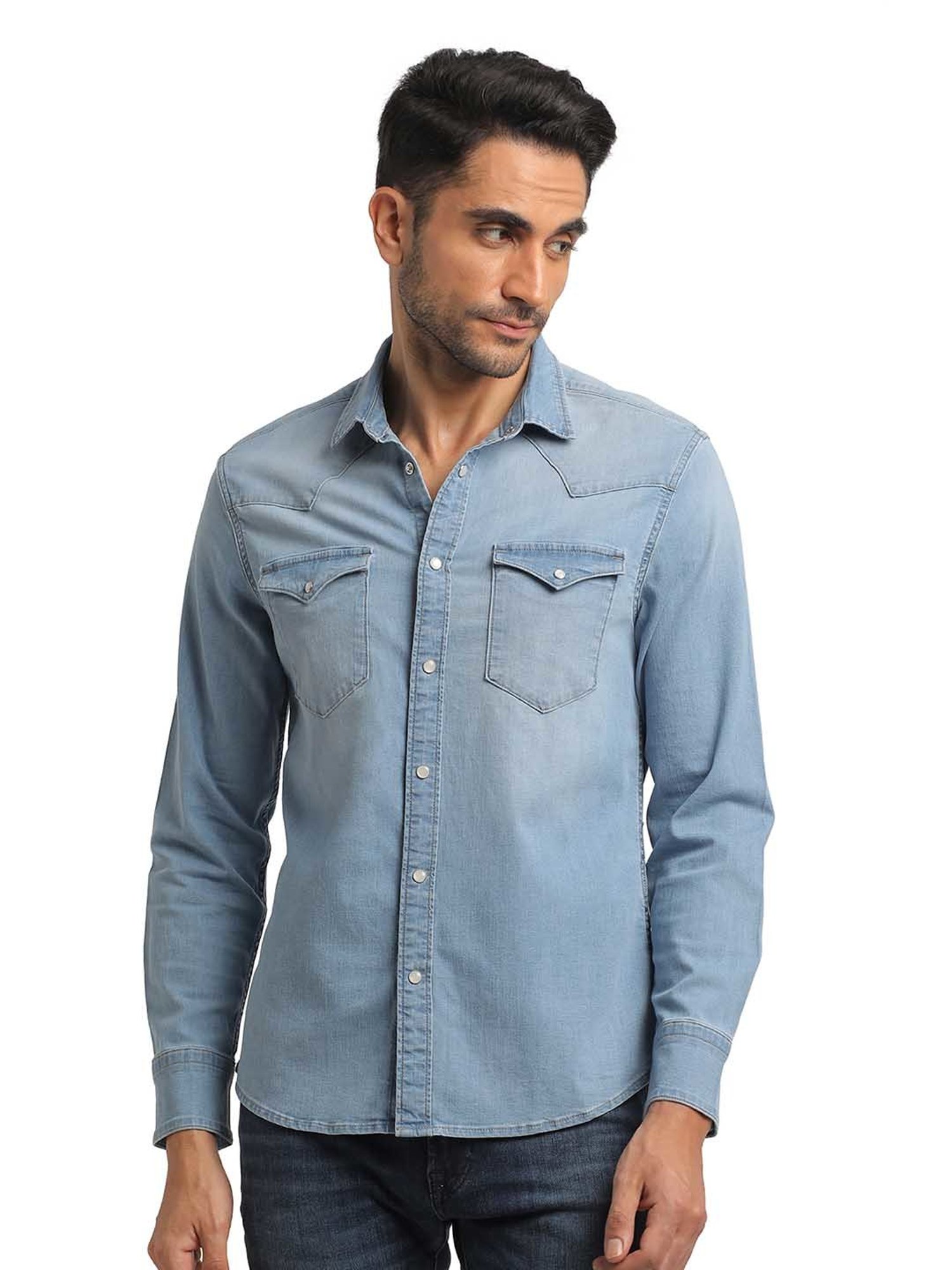 EVERBLUE Light Blue Regular Fit Shirt