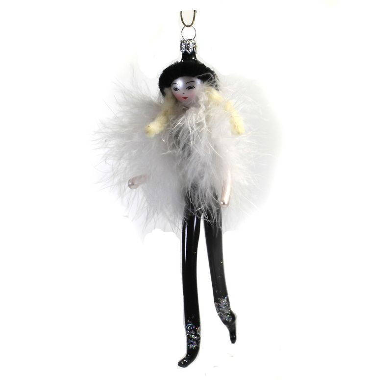Italian Ornaments 7.0" Brigitte In Feather Coat Ornament Italian Diva Lady  -  Tree Ornaments