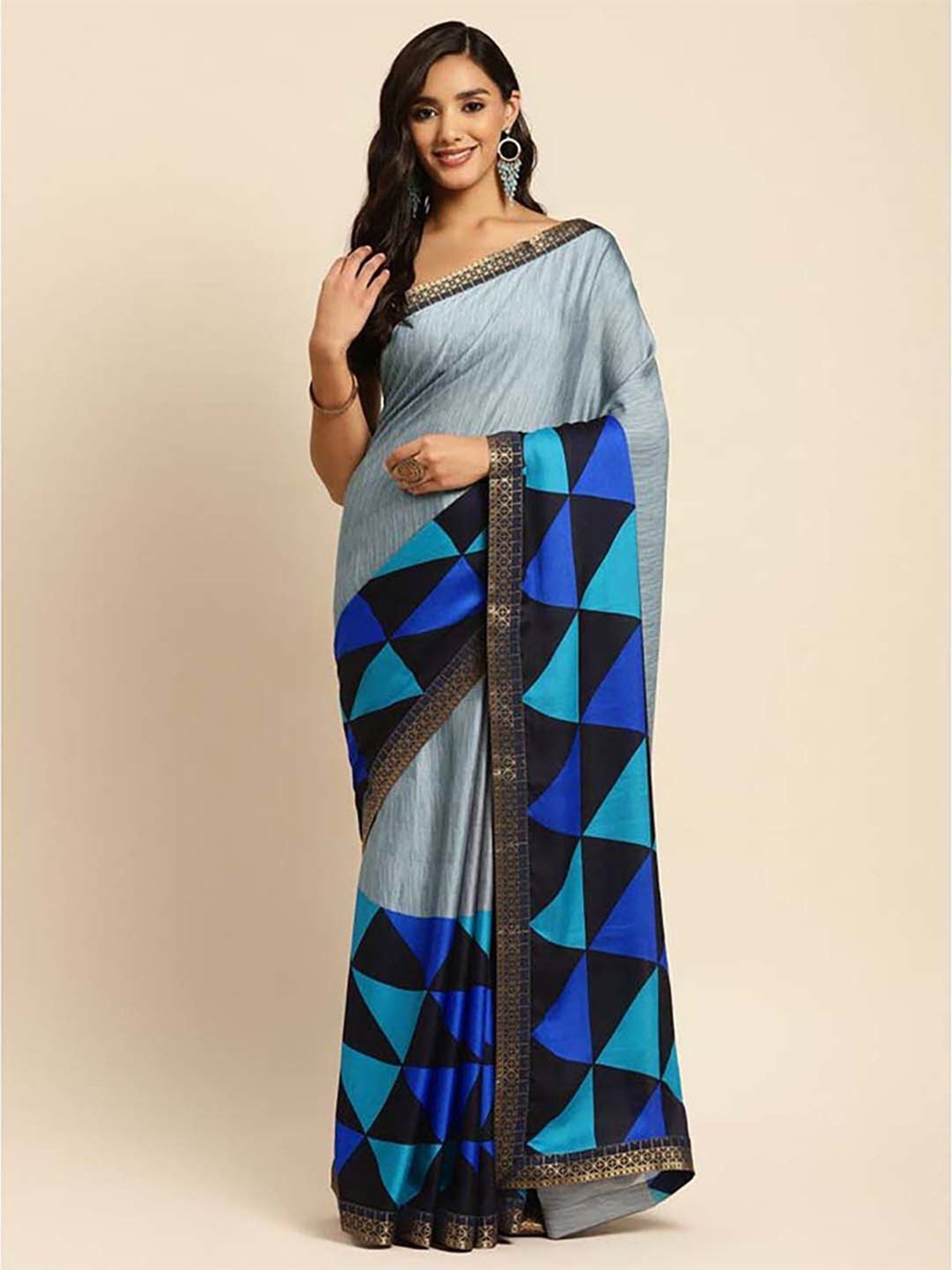 Rangita Grey Printed Saree With Unstitched Blouse