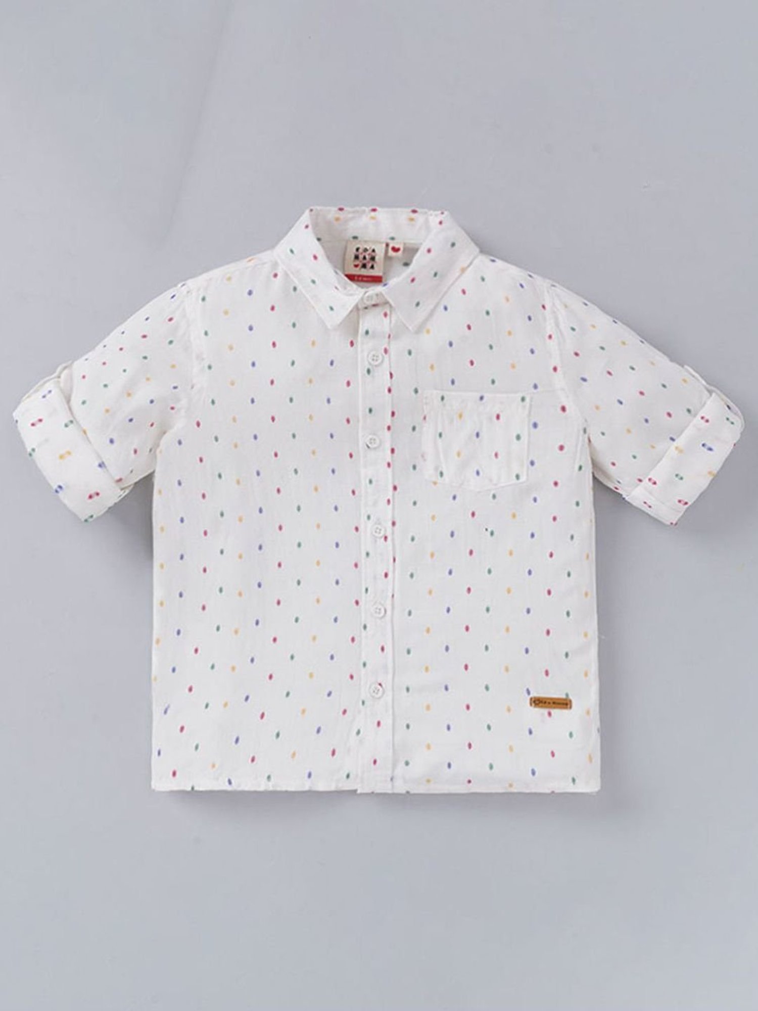 Ed-a-Mamma Boys White Cotton Printed Full Sleeves Shirt