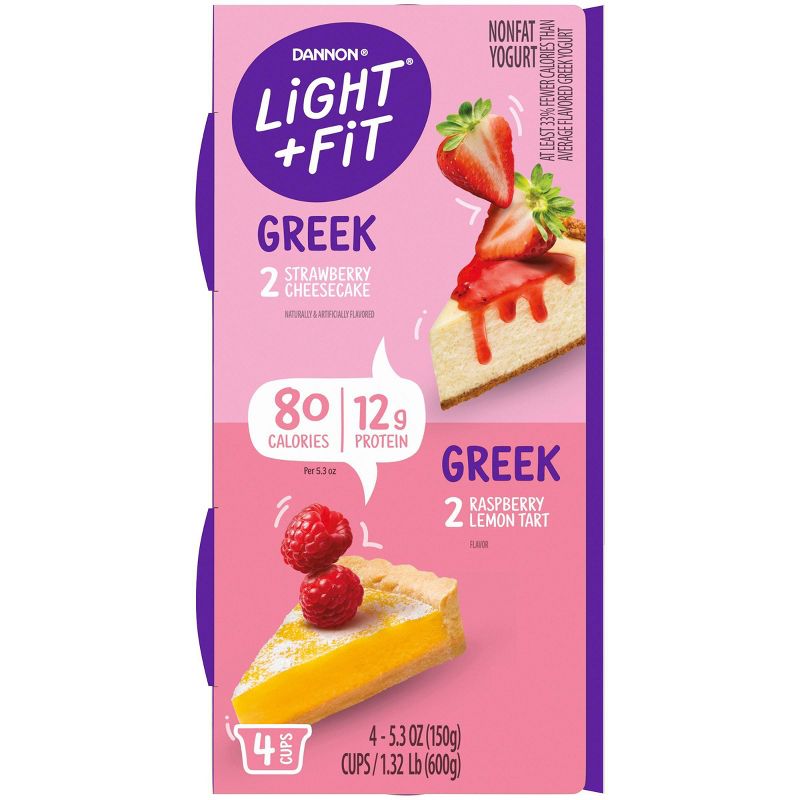 Light & Fit Dual Flavor Strawberry Cheesecake & Raspberry Lemon Tart Greek Yogurt - 4pk/5.3oz Cups