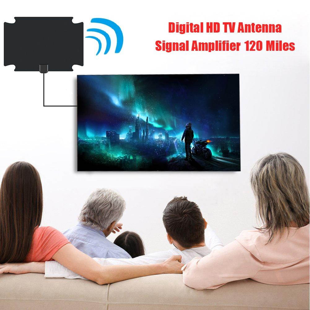 Flat HDTV 120 Miles Range Digital Indoor Amplified TV Antenna w/Signal Amplifier Reception Range 120 Miles LNA Gain 25dB