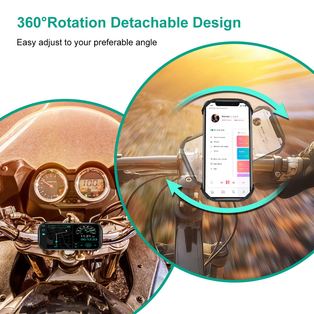 Minthouz Bike Phone Mount, Detachable 360&deg; Rotation Motorcycle/Mountain Dirt Bike/Scooter Phone Mount, Adjustable Universal Silicone Phone Holder Accessory, Compatible with all 4.5''~7'' Cellphones