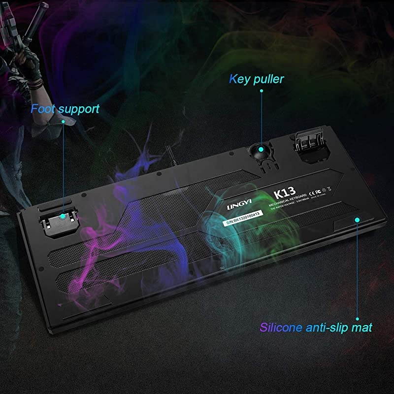 Rainbow Mechanical Keyboard K13 87 Key Anti-ghosting Gaming Keyboard for Office Work and Gaming