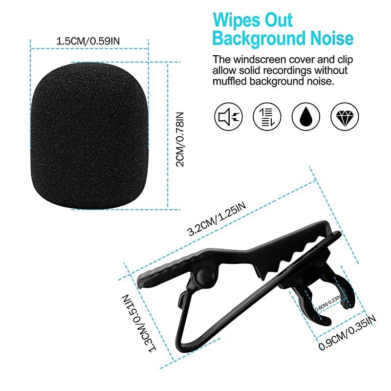 Lapel Microphone Metal Tie Clips Lavalier Microphone Replacement with Foam Windscreen Cover