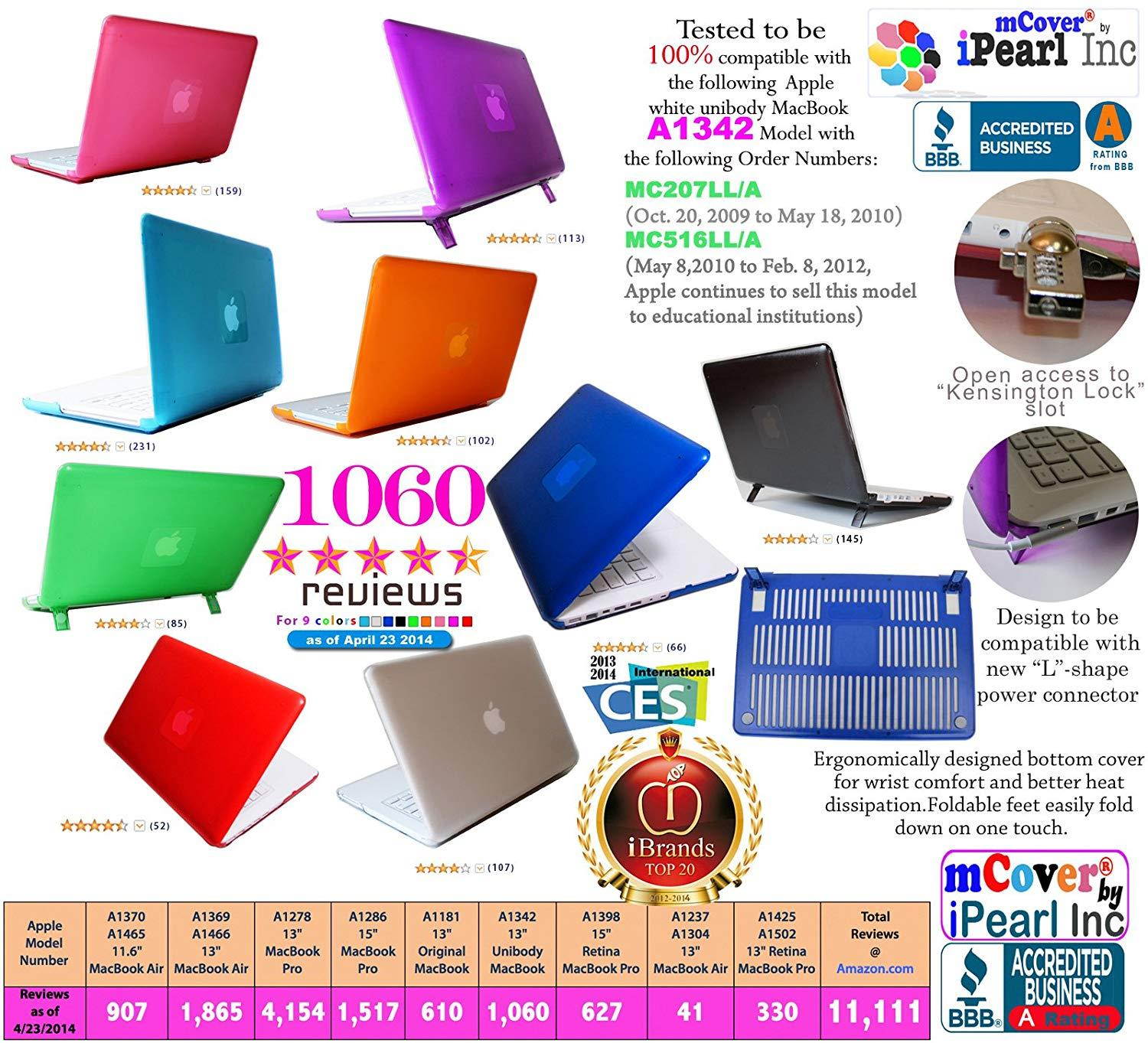 mCover Green iPearl Hard Shell Cover Case + Free Keyboard Skin for Model A1342 White Unibody 13-inch MacBook (part No. MC207LL/A or MC516LL/A, released after Oct. 20, 2009)