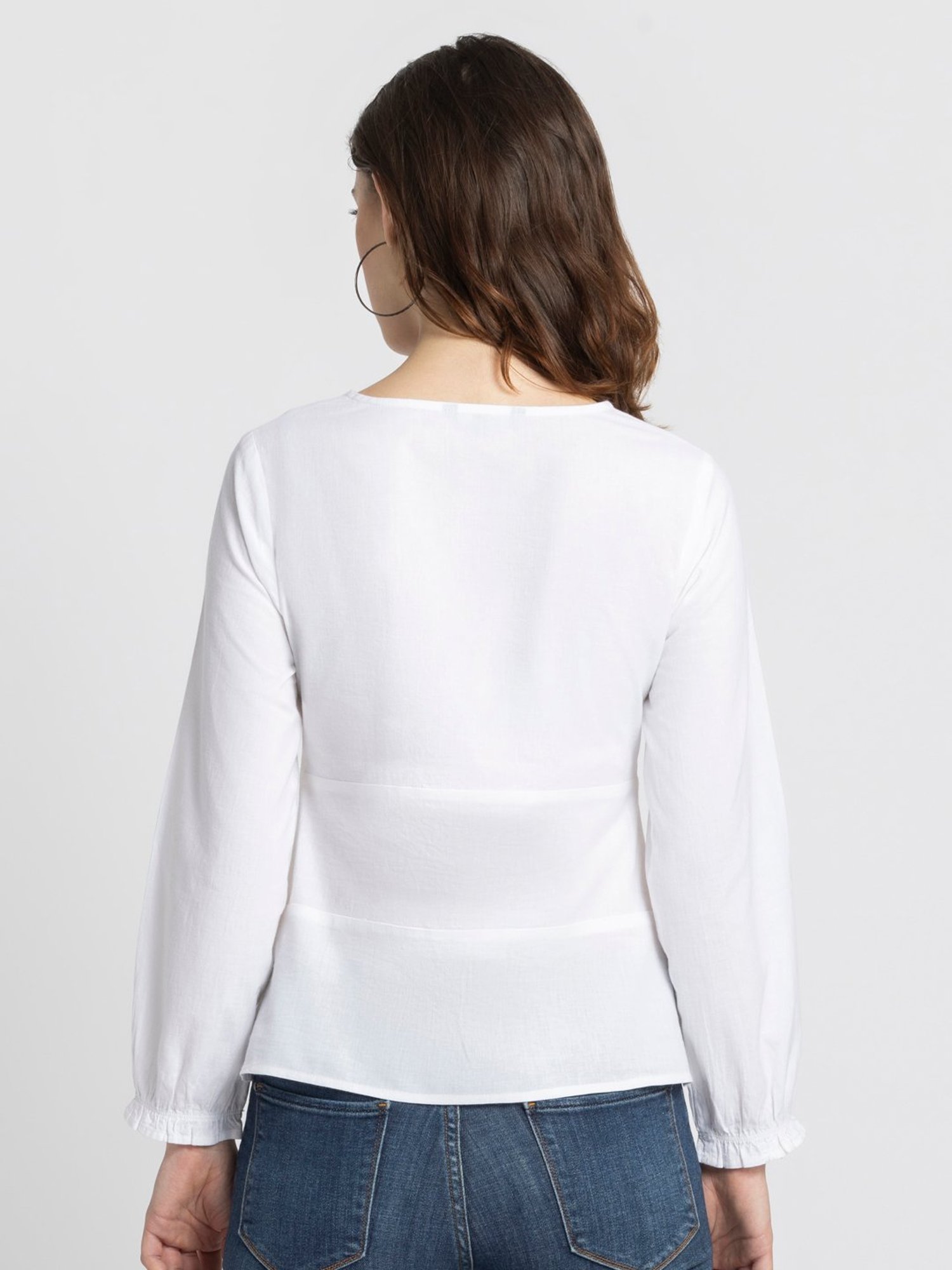 SHAYE White Cotton Embroidered Top