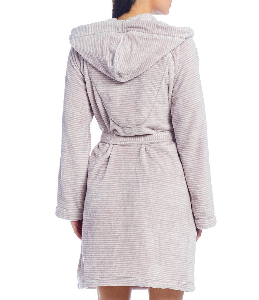 iRelax Striped Print Recycled Plush Hoodie Short Wrap Robe