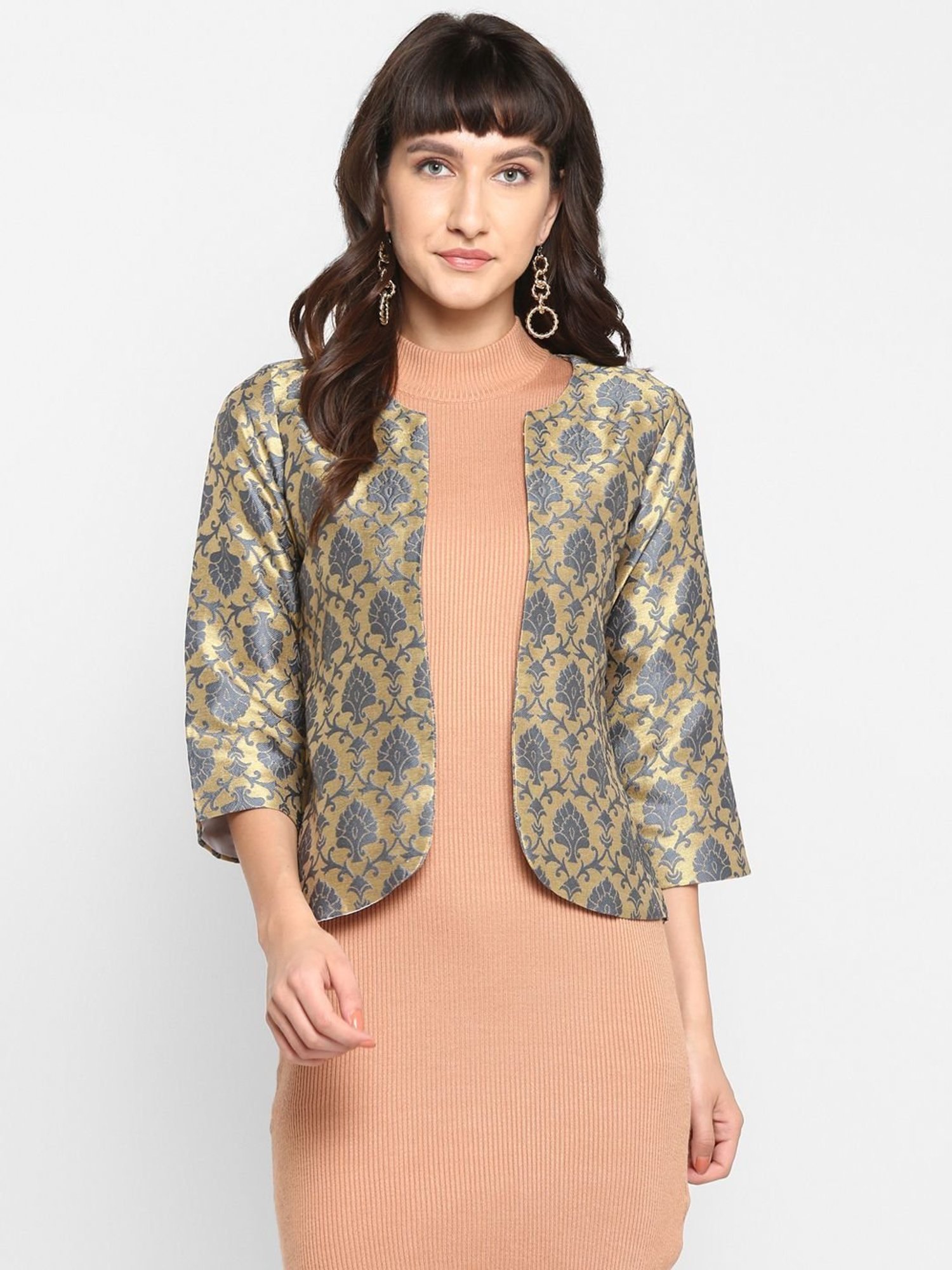 Hangup Golden & Grey Jacquard Pattern Shrug