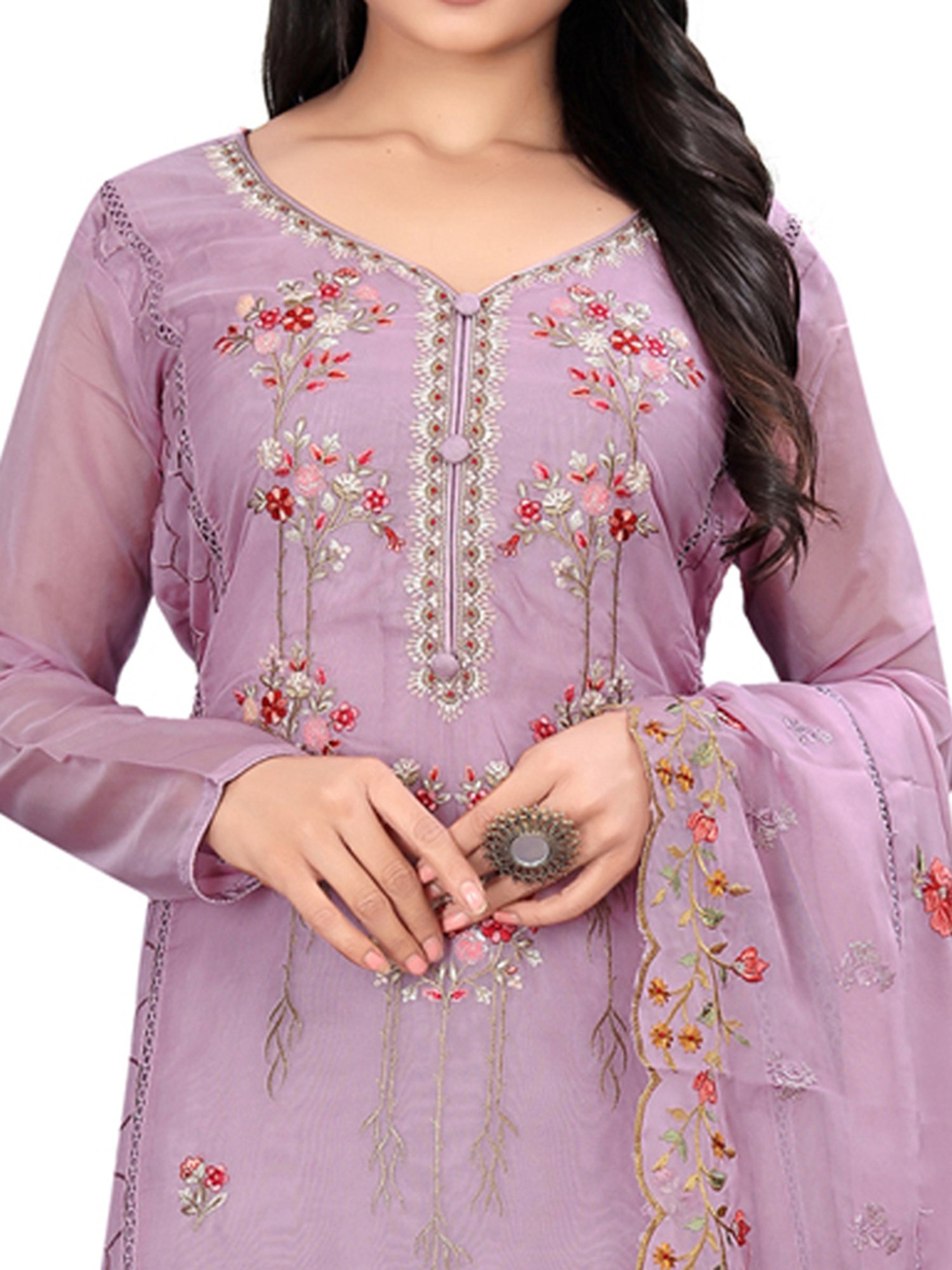 Stylee LIFESTYLE Mauve Embroidered Unstitched Dress Material