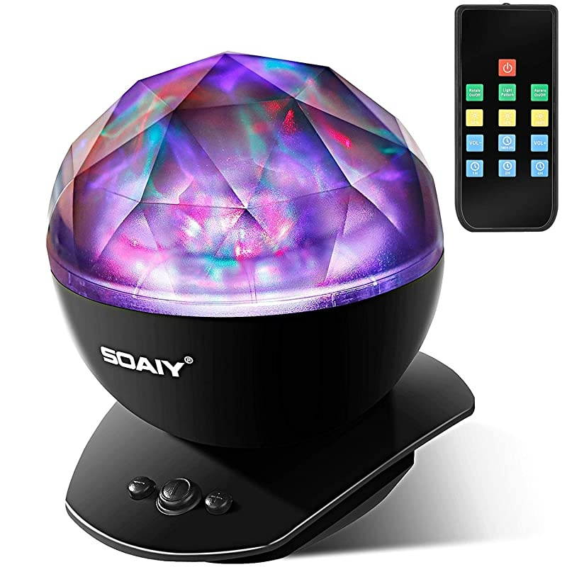 Night Light LED Projector Night Lamps with Remote 8 Mode Lighting Shows Built in Speaker and Timing Mood Relaxing Soothing Night Light for Baby Kids Adults UL Adapter