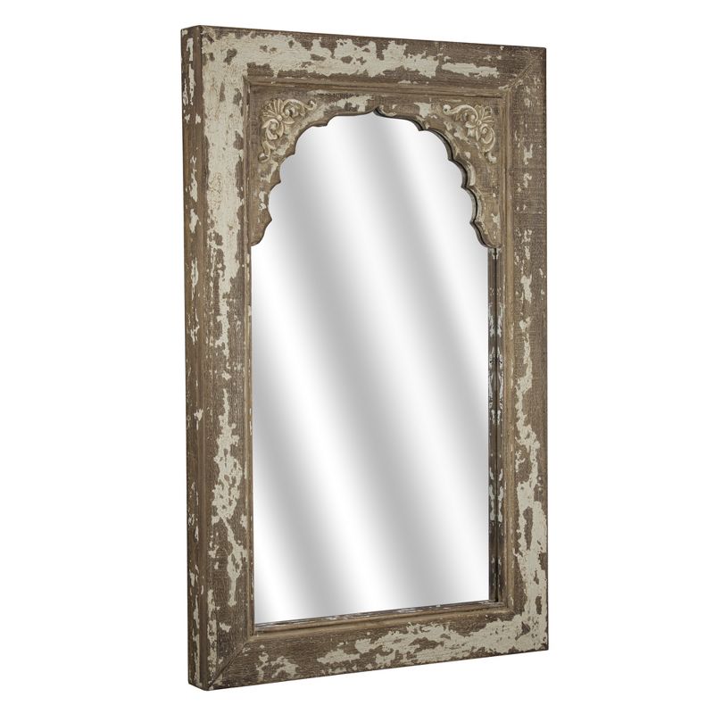 32.3" x 20.5" Rustic Distressed Wood Hanging Wall Vanity Mirror Brown - American Art Decor