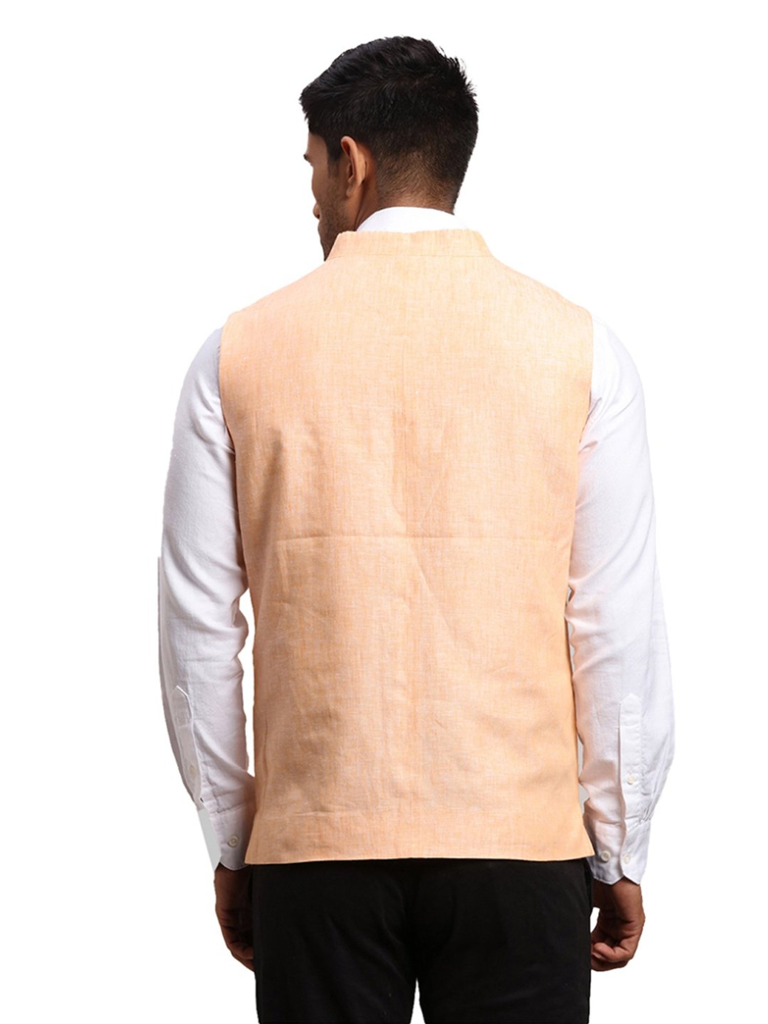 Parx Orange Linen Regular Fit Nehru Jacket