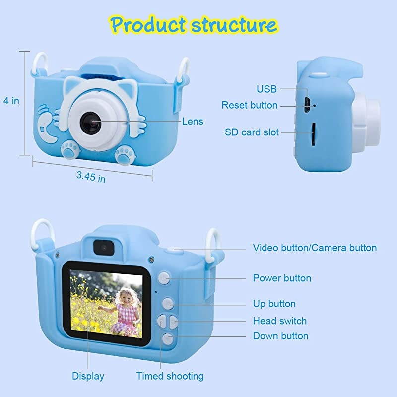 Kids Camera  Q1 Digital Video Camcorder Action Camera Rechargeable with 8G SD Card 2.0&rdquo; for 3-12 Year Old Boys and Girls Birthday Festival Gift