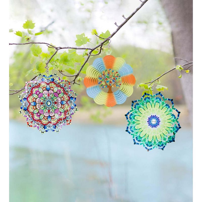 Wind & Weather Flower Mandala Optical Illusion Hanging Metal Spinner