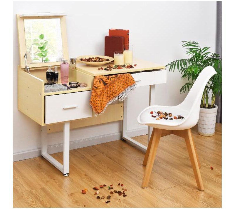 Costway Vanity Table Flip Top Square Makeup Table Writing Table