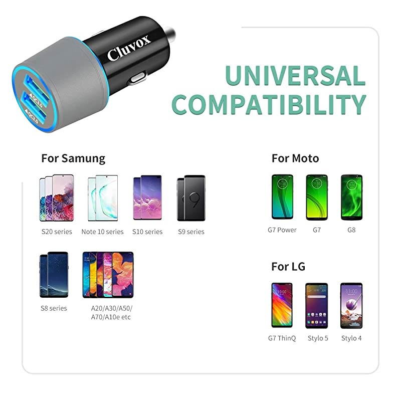 USB C Car Charger Compatible Samsung Galaxy S20S20 PlusS20 UltraS10ES10 PlusS10Note 9Note 8S9S9 PlusS8S8+ Quick Charge 30 Dual USB Fast Car Charger with Type C Cable 66 ft