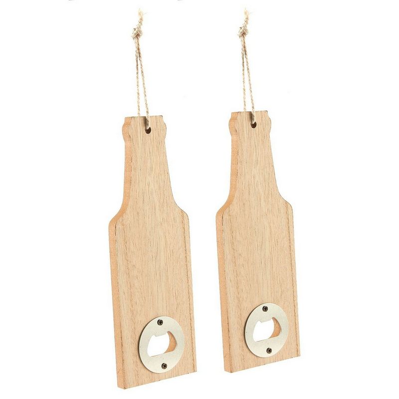 Juvale 2 Pack Wooden Beer Bottle Opener with Handle and String (7.9 x 3.9 Inches)