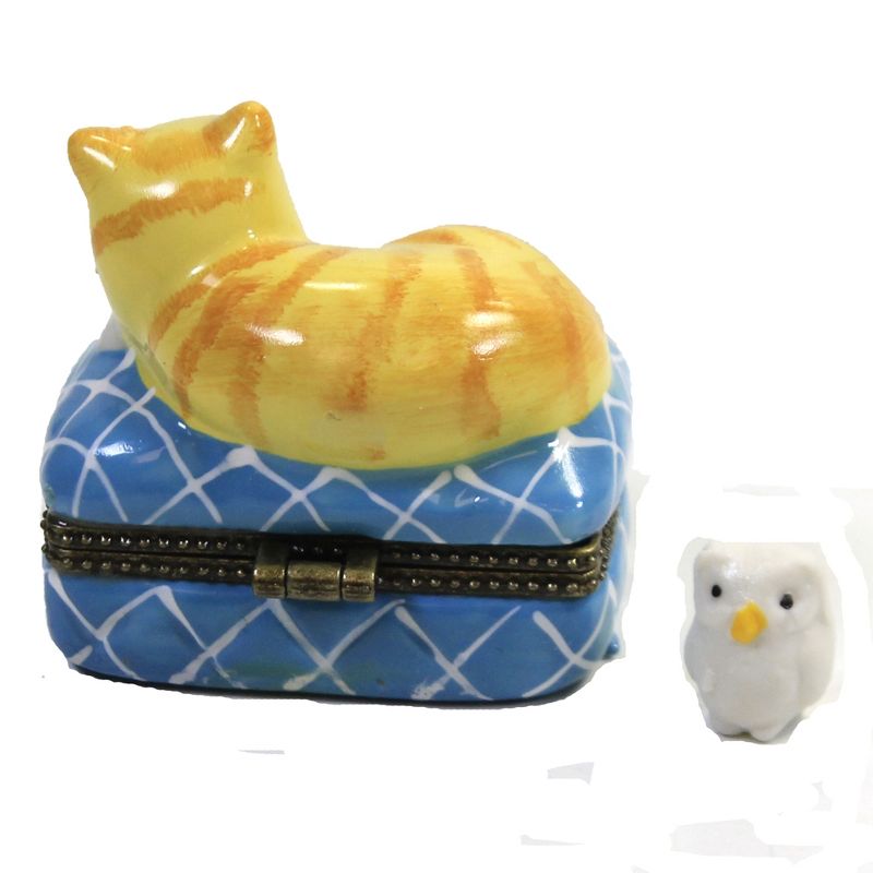 Hinged Trinket Box 1.75" Yellow Cat Napping Kitten Footstool Sleeping  -  Decorative Figurines