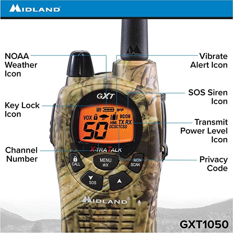 50 Channel GMRS Two-Way Radio - Long Range Walkie Talkie (Mossy Oak Camo, 2-Pack)