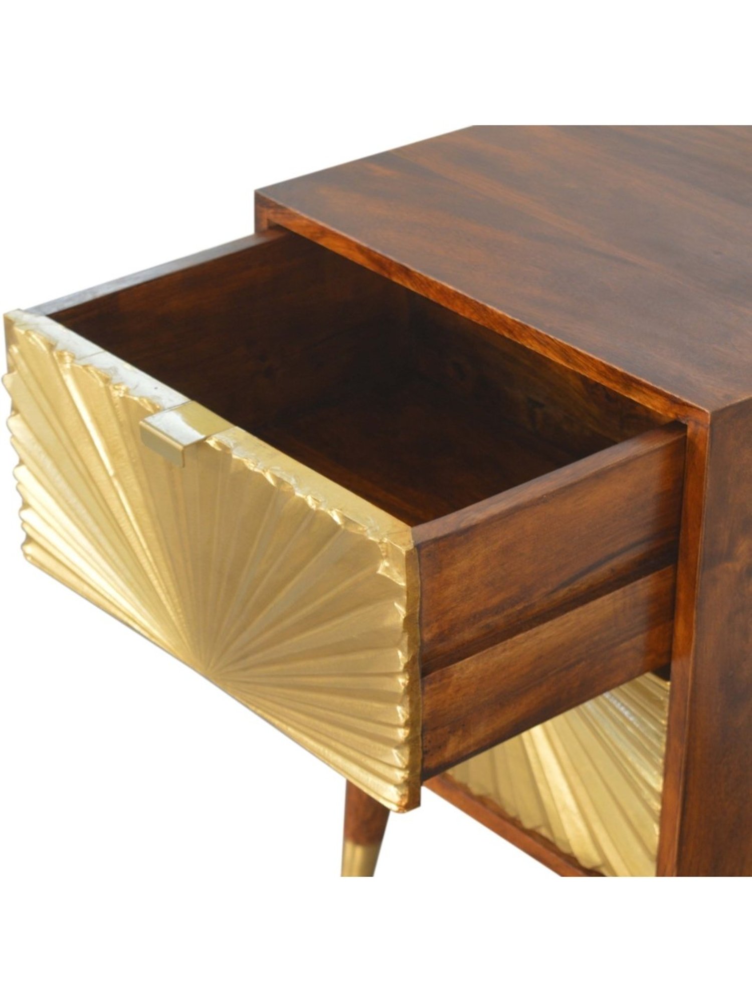 Artisan Furniture Manila Solid Brown Mango Wood Side Table Gold Finish