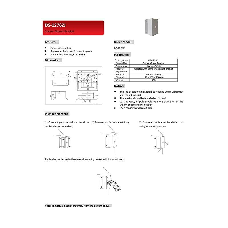 cm DS1276ZJ Universal Corner Bracket Most Hikvision Wall Mounts Cameras White 2pk