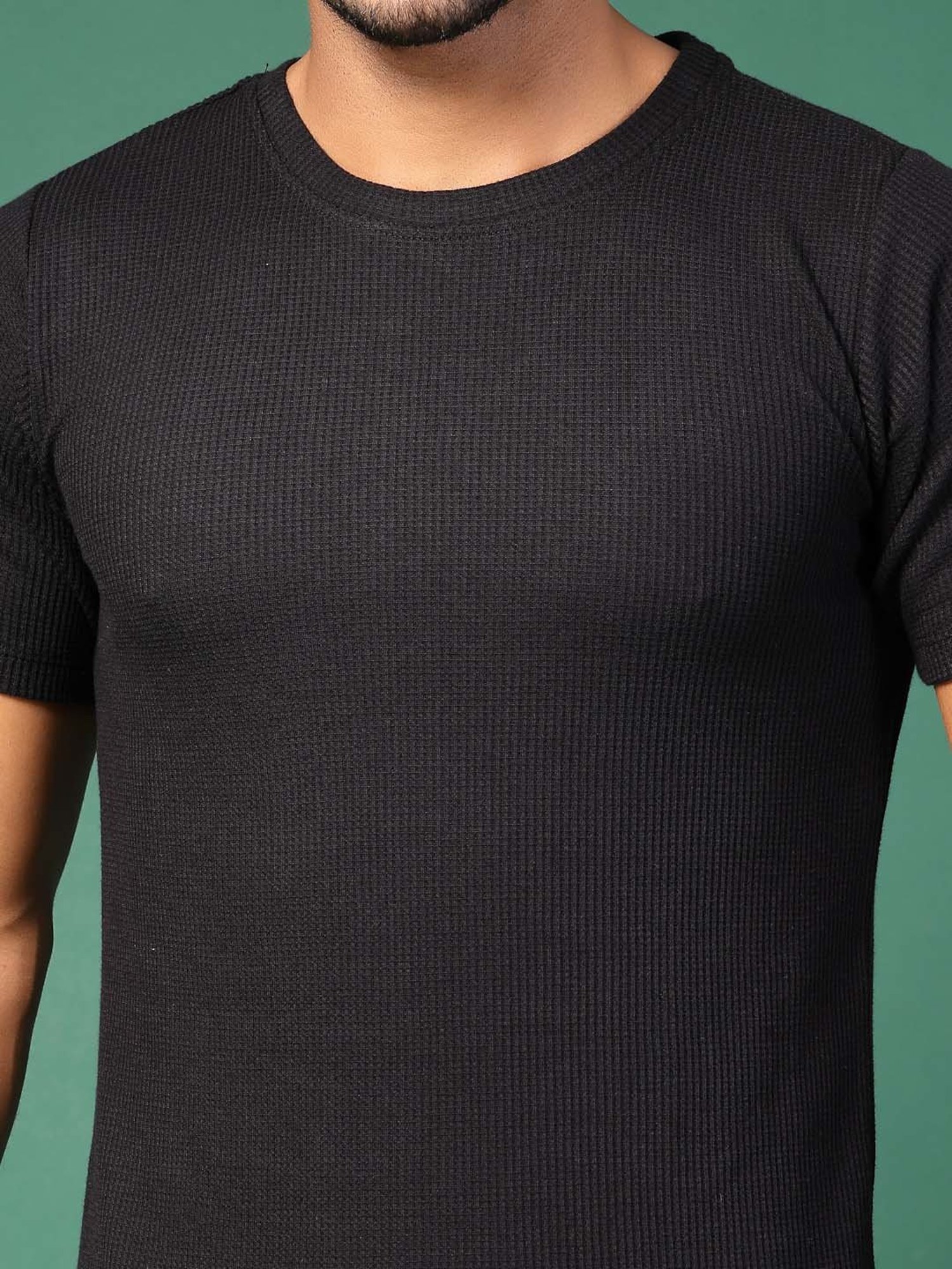 Rigo Black Slim Fit Textured T-Shirt & Shorts Set