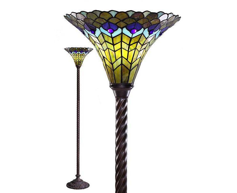 15" x 15" x 72" Tiffany Style Peacock Torchiere Blue/Amber - Warehouse of Tiffany