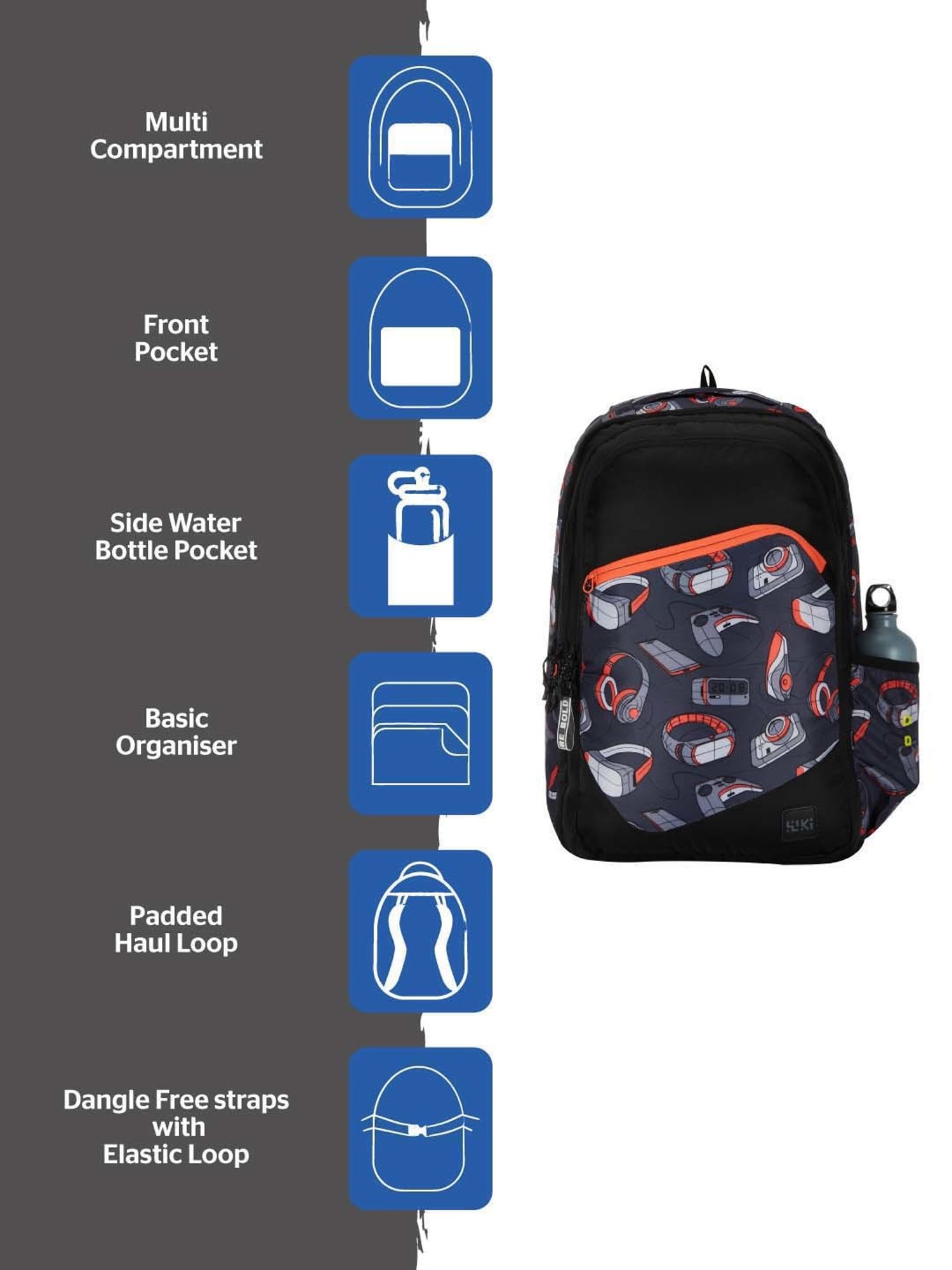 Wiki 37 Ltrs Black Medium Backpack