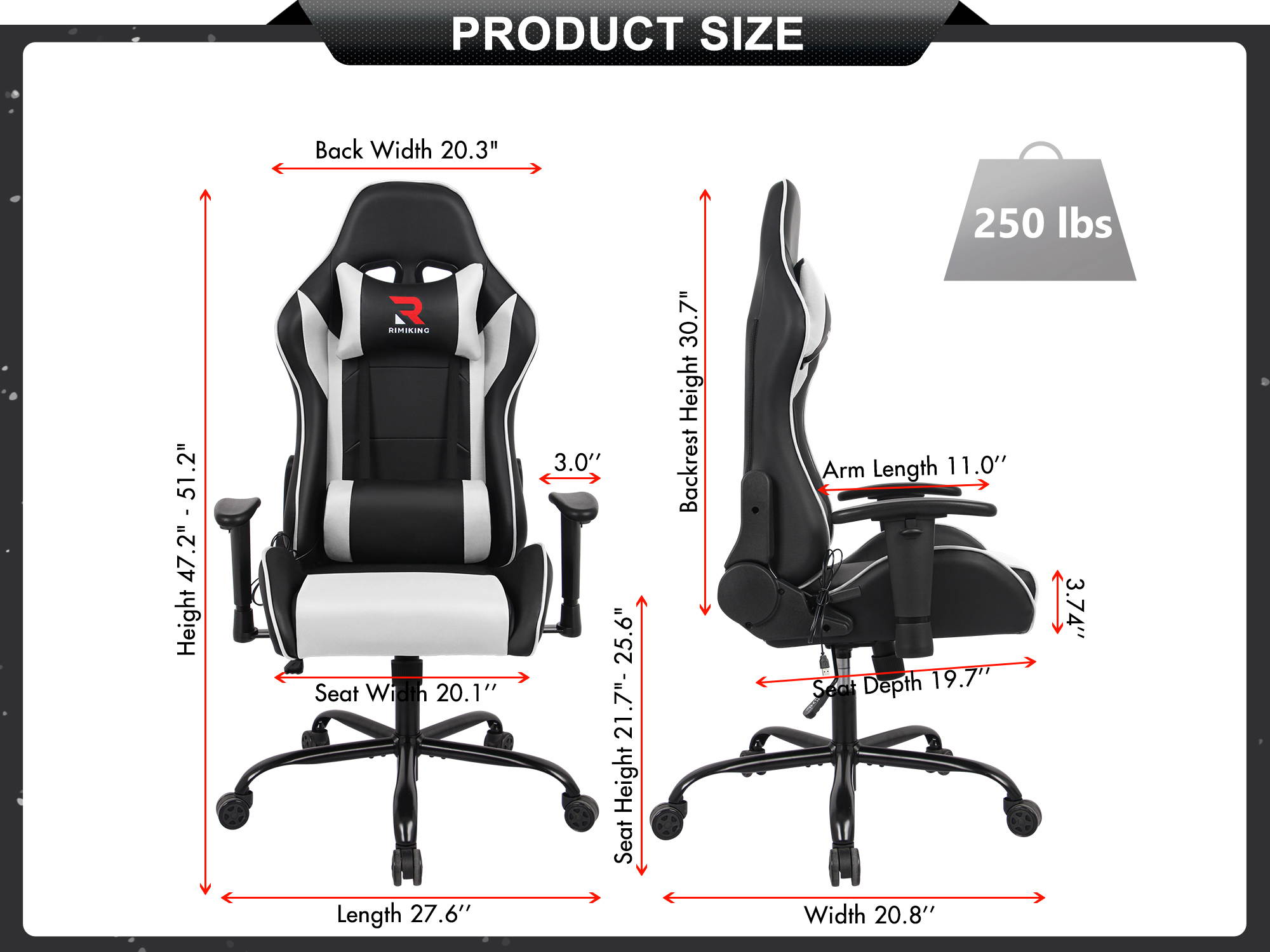 RIMIKING Massage Racing High Back Ergonomic  Computer Gaming Chair  Soft Headrest&Backrest Desk Chair Swivel Adjustable Armrest  Office Chair