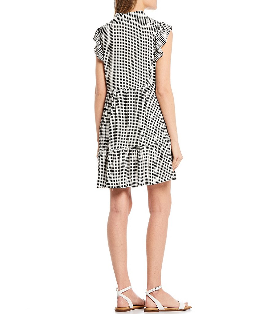Love & Piece Gingham Print Button-Front Tiered Dress