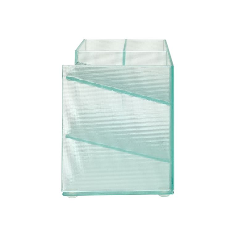 Design Ideas Vinestra Desk Supplies Organizer - Striated Glass Office Desktop Organizer - Clear, 6.8" x 3.4" x 3.9"
