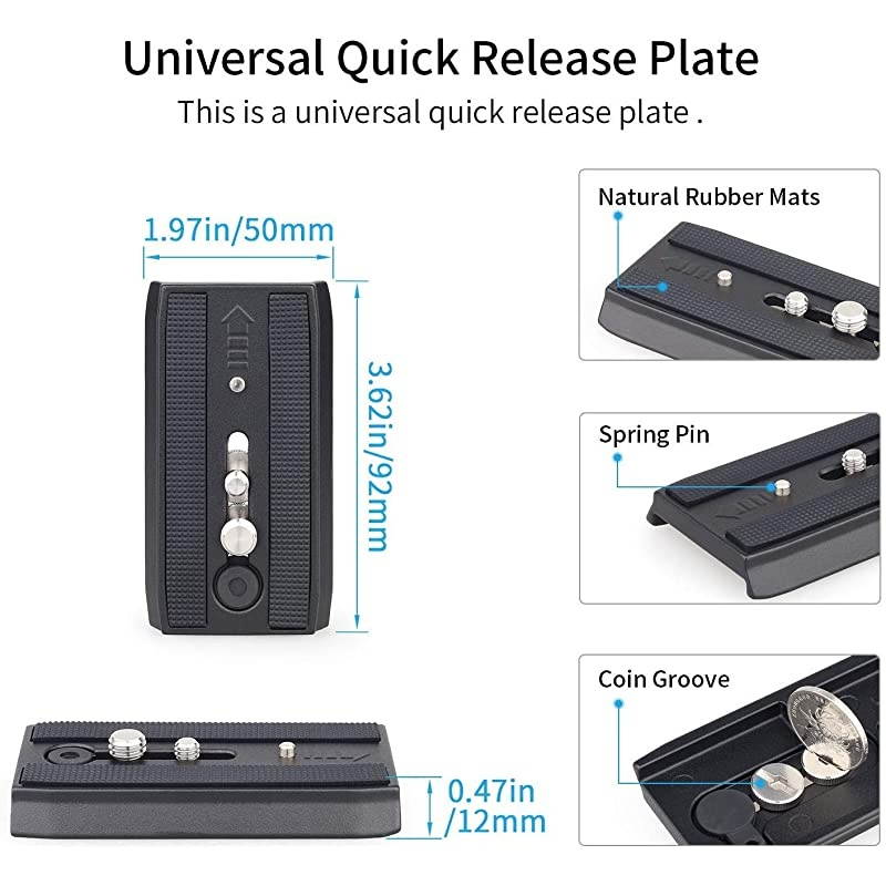 V501 Video Camera Tripod Fluid Drag Pan Head for Canon Nikon Sony Olympus Panasonic DSLR Camera, with 3/8" and 1/4" Mounting Screw