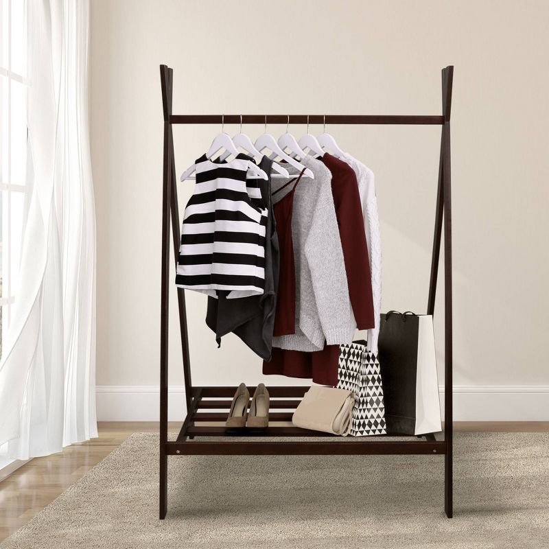 Solid Wood Garment Rack with Shelf Truffle Brown - Flora Home