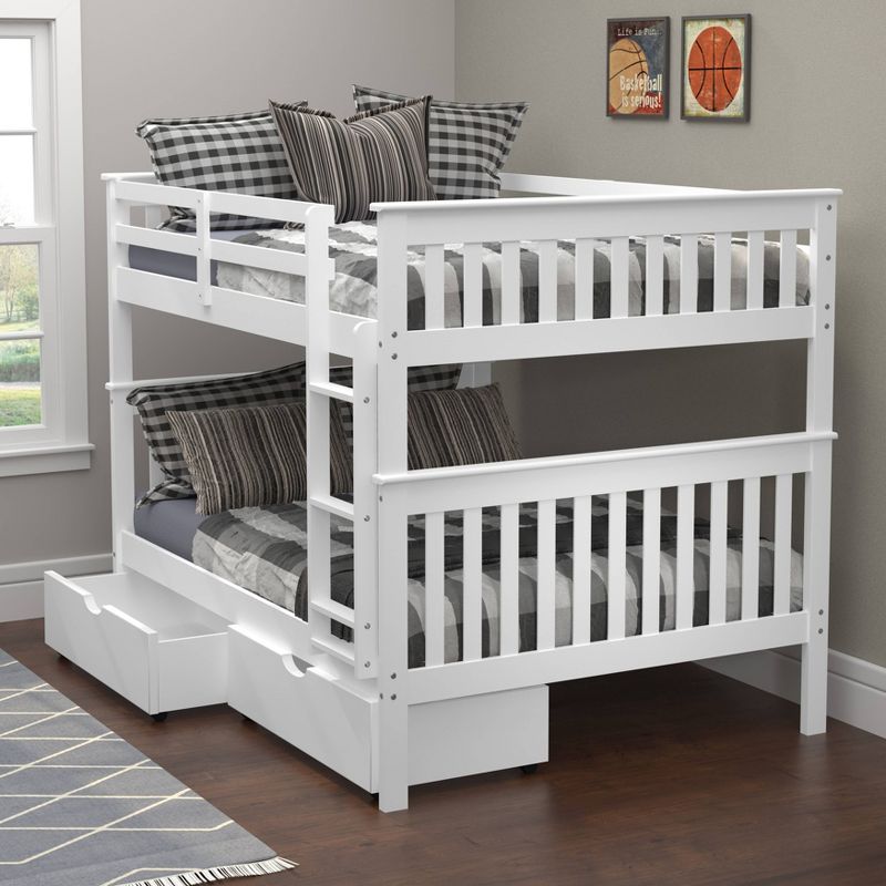 Full/Full Mission Bunk Bed with Dual Underbed Drawers White - Donco Kids