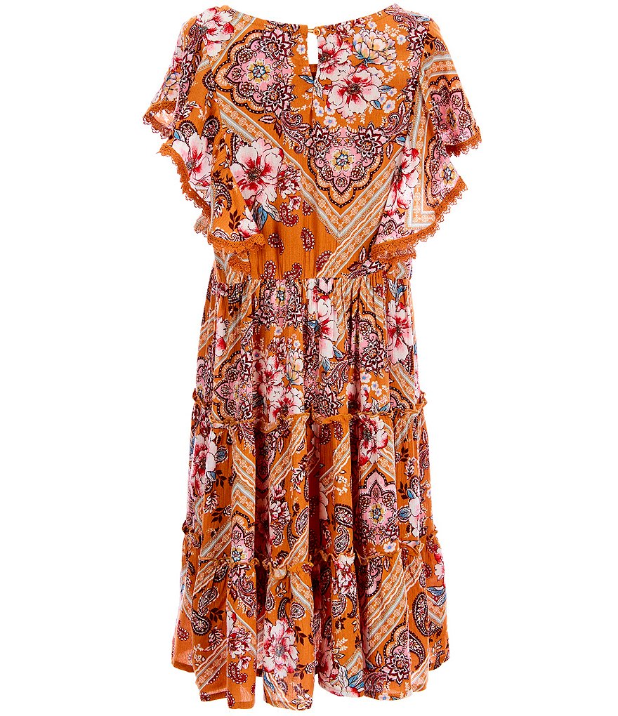 Ally B Big Girls 7-16 Flutter-Sleeve Printed Fit-And-Flare Dress