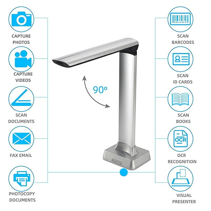 Book Document Scanner Camera, Portable Automatic Scanning Auto Focus 12MP High Definition Camera Capture A4 Size,Multi-Language OCR Convert Images to Word/Excel/PDF/TXT,Powerful Software