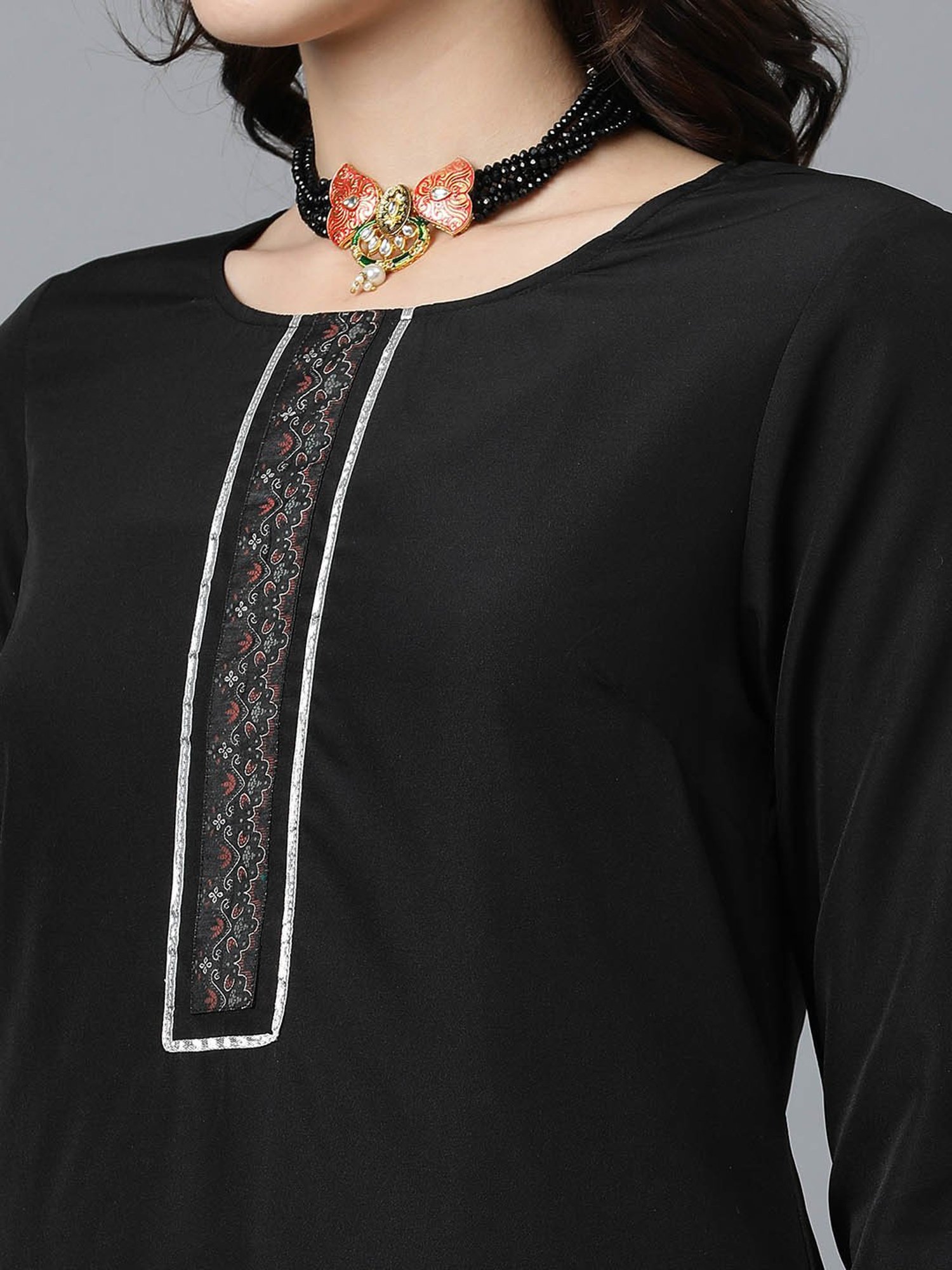 Ziyaa Black Printed Kurta With Palazzo & Dupatta