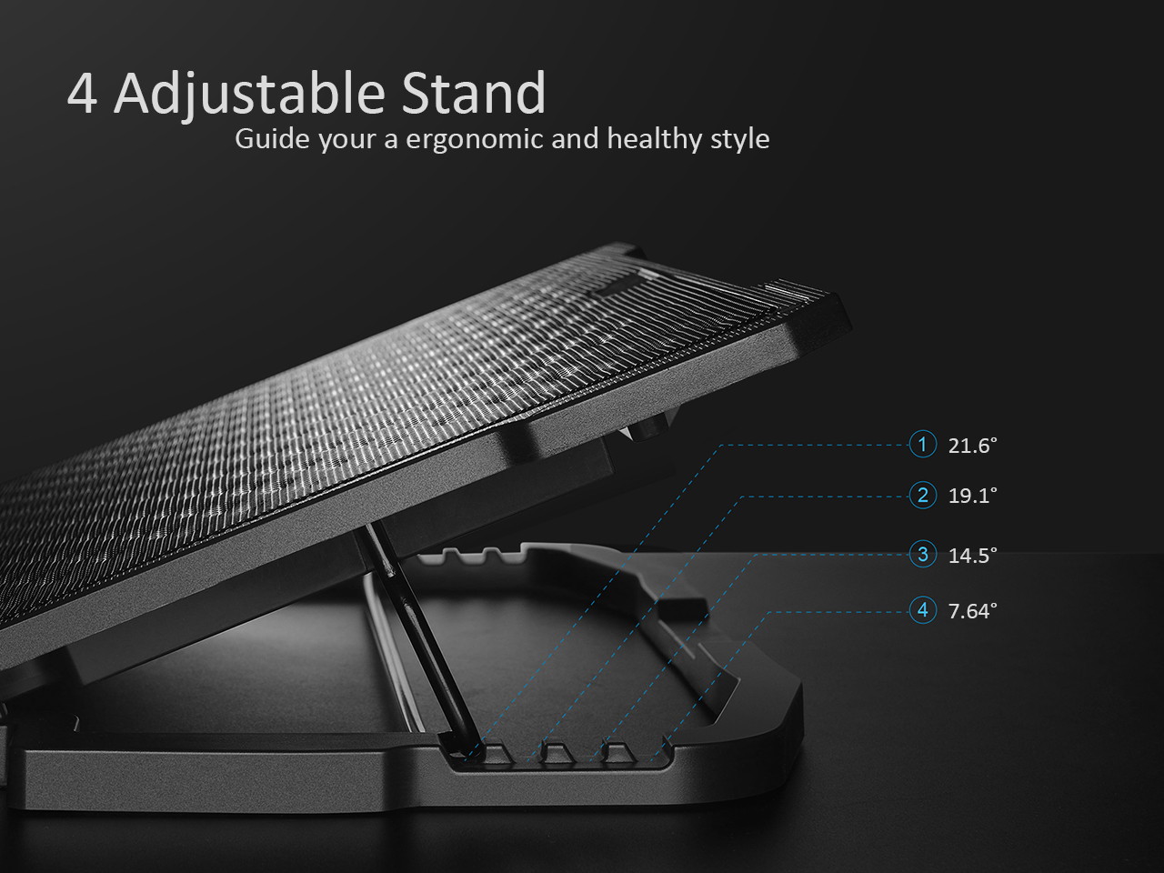 AICHESON Laptop Cooling Pad 5 Fans Up to 17.3 Inch Heavy Notebook Cooler, LED Lights, 2 USB Ports, S035