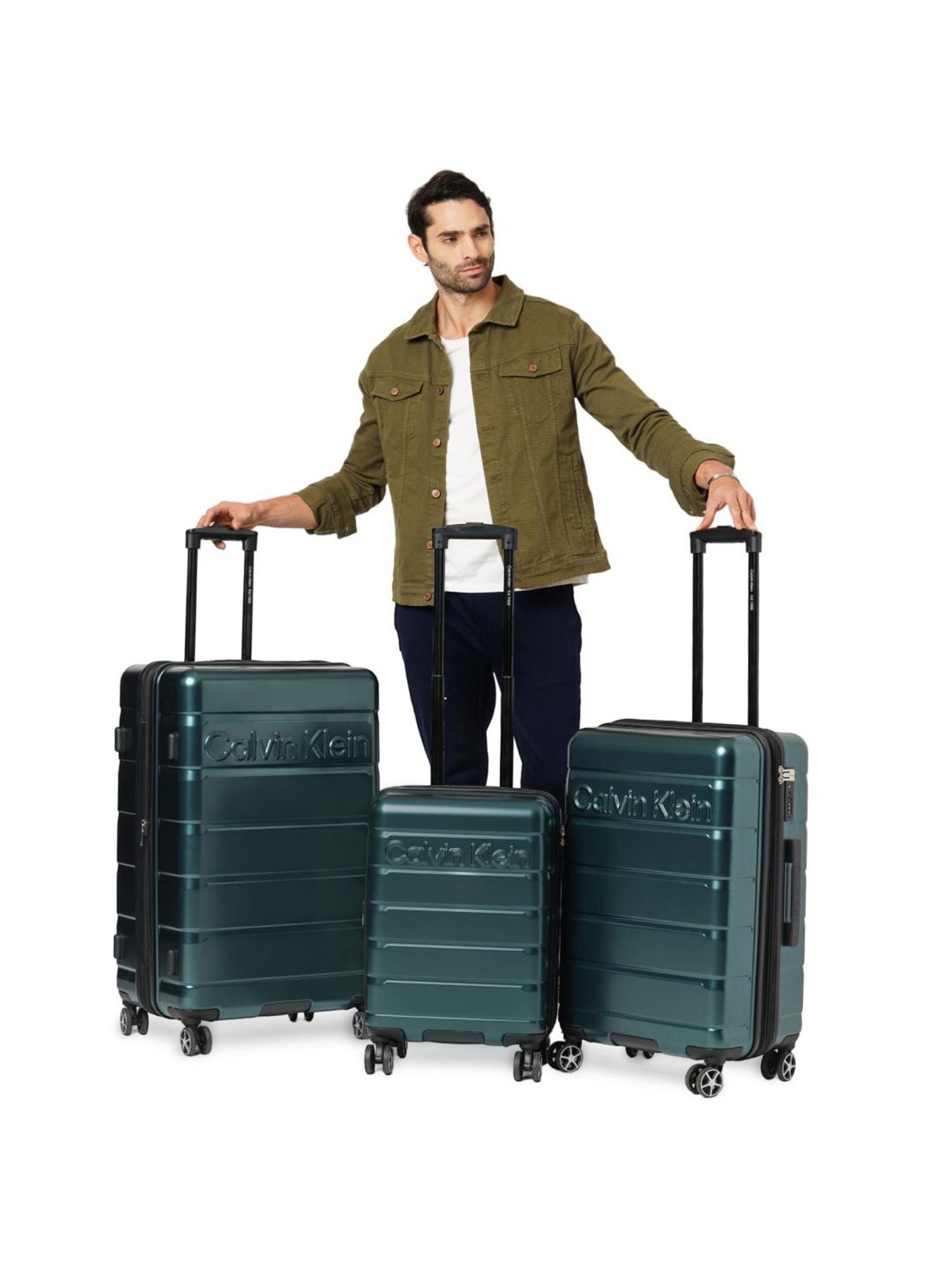 Calvin Klein Ridge-Line Pearlized Sage Textured Hard Cabin Trolley Bag - 66 cm