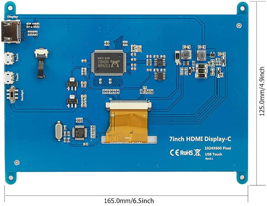 7 Inch Capacitive Touchscreen HDMI Monitor 1024x600 TFT LCD Display HD Screen for Raspberry Pi 4B, 3B, Banana Pi, Windows 10 8 7