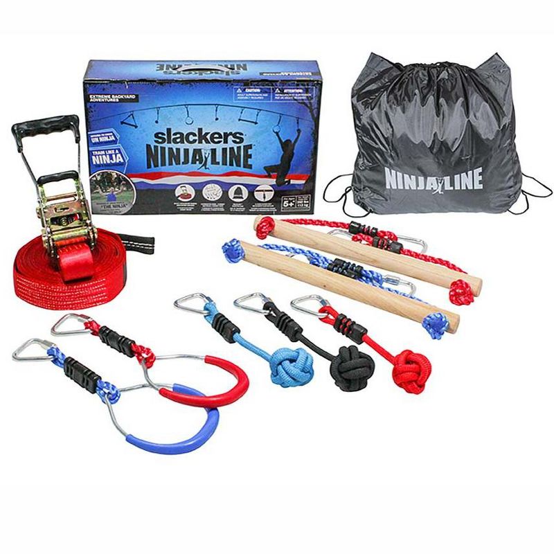 HearthSong Original 36'L 7-Piece Ninjaline Backyard Hanging Obstacle Course Kit for Kids
